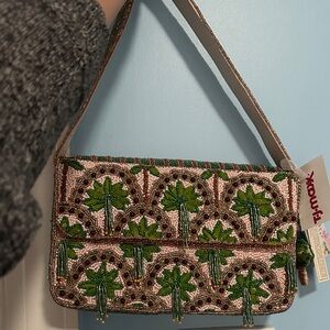 Embellished Green and Brown Beaded Women's Bag